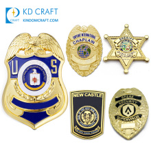 High quality personalized custom made metal zinc alloy embossed 3D enamel souvenir military sheriff star chaplain security badge